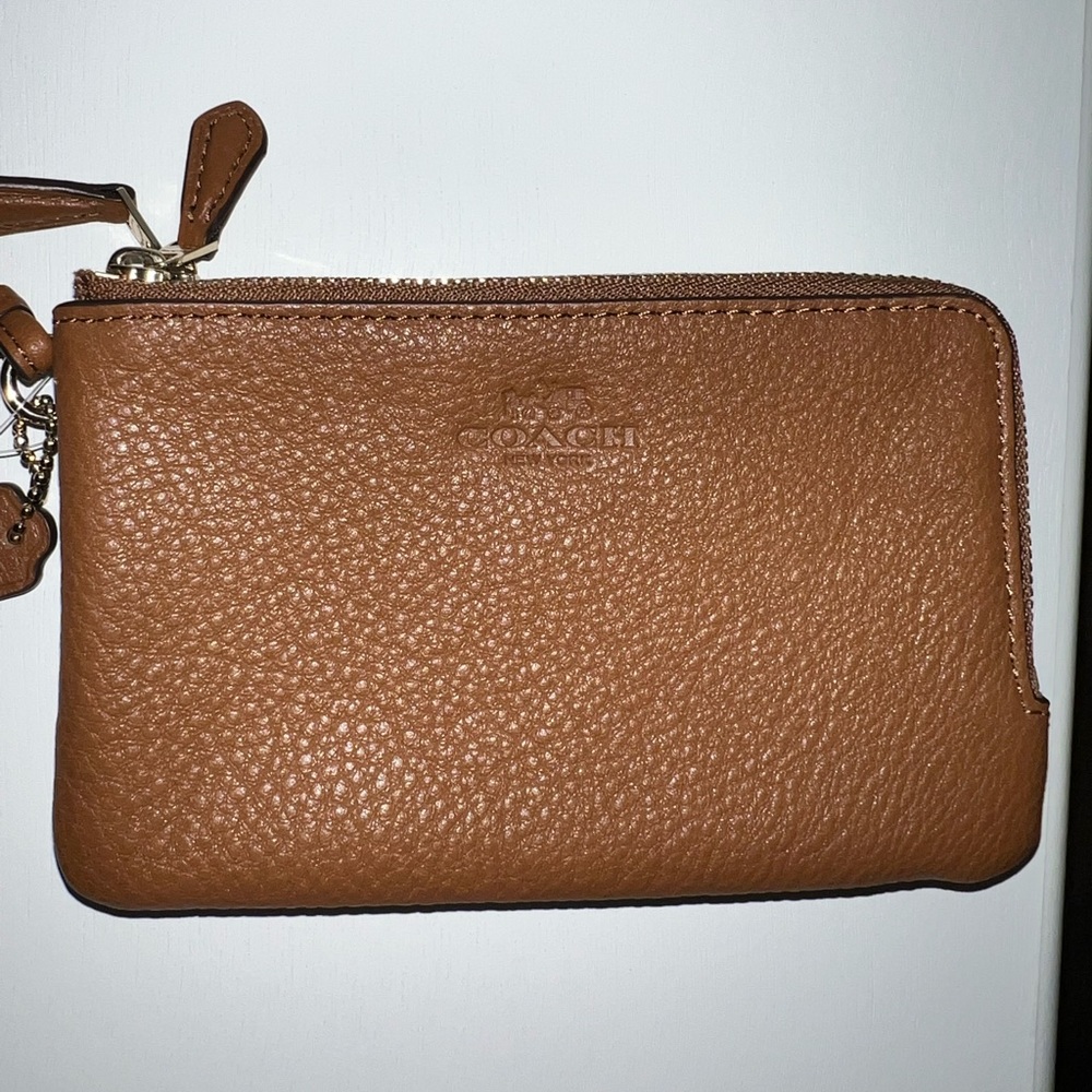 NWT, Coach brown pebble leather, double zip wristlet/wallet/purse bag - Picture 2 of 10